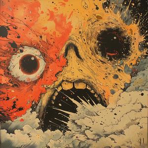 album  cover  skull  eyes  mouth  surreal  disintegration  chaos  hyper-realistic  screenprinting 1078282