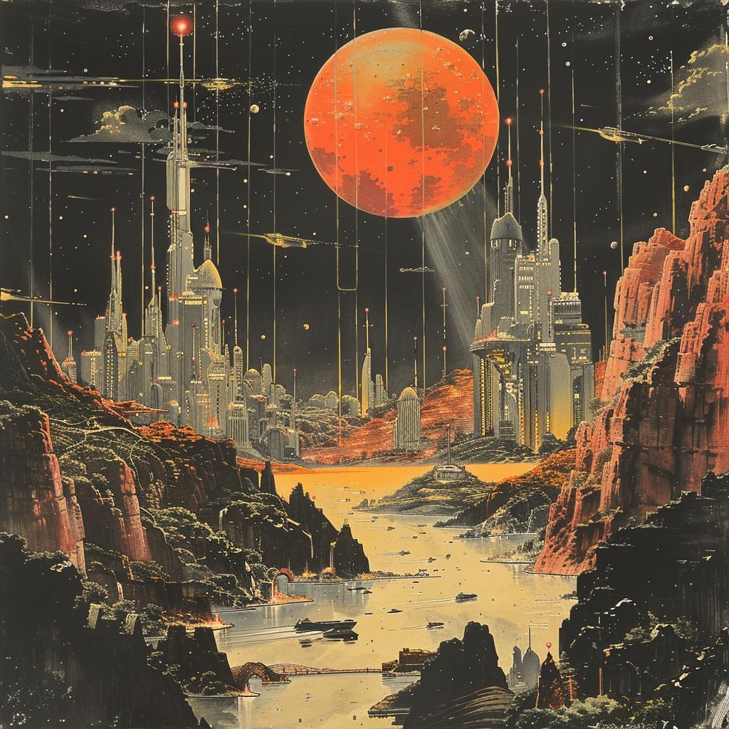 sci-fi  2D  gouache  illustration  dark  epic  composition  black  album  cover 922291