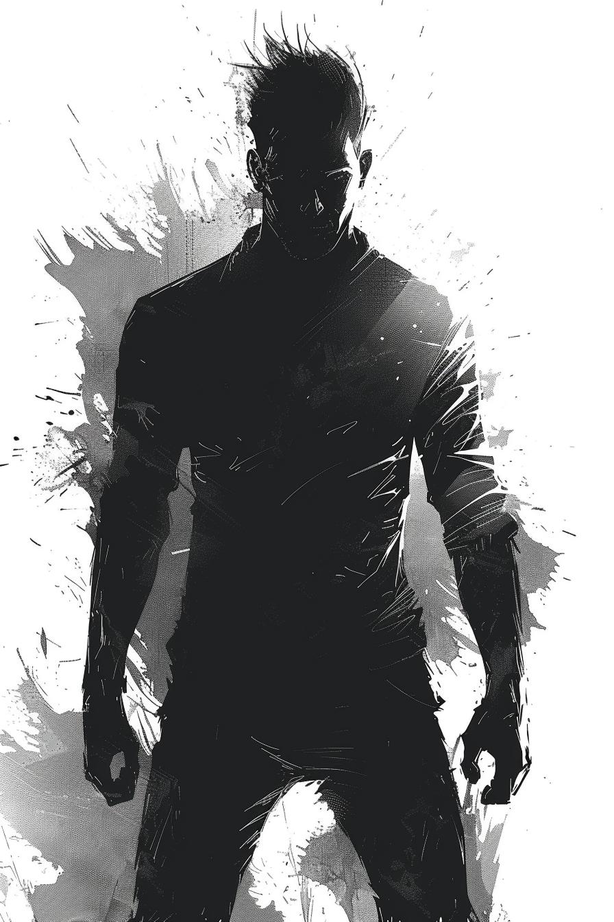 silhouette  angry  man  black  white  comic  style  portrait  background  full-body 953958