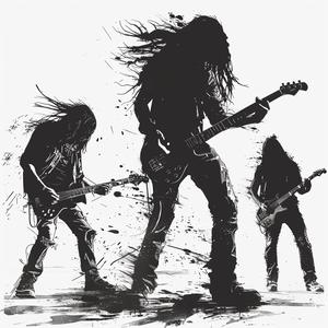 silhouette  rock  band  white  background  high-contrast  pen  ink  drawing  Indy 1037988