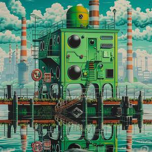 Minimal  Chromolithography  Building  Smoke  Stacks  Green  Escher  Stalenhag  Urban  Art 1037689