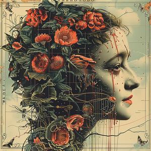 امرأة، أزهار، شعر، خريطة، رسم توضيحي، عمل فني، تصميم، طباعة حجرية ملونة، مفهوم 1040225