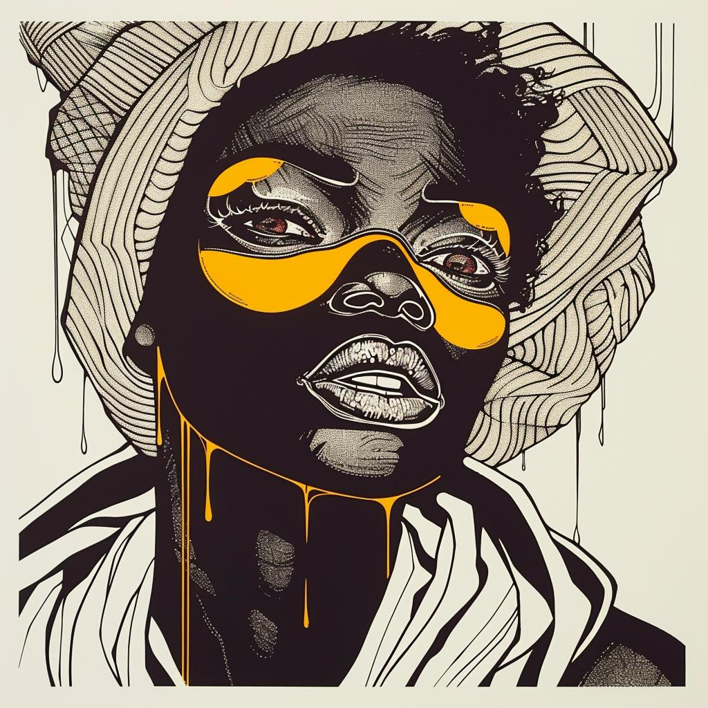 Pop  Art  poster  black  woman  yellow  paint  four  eyes  Troy 939357