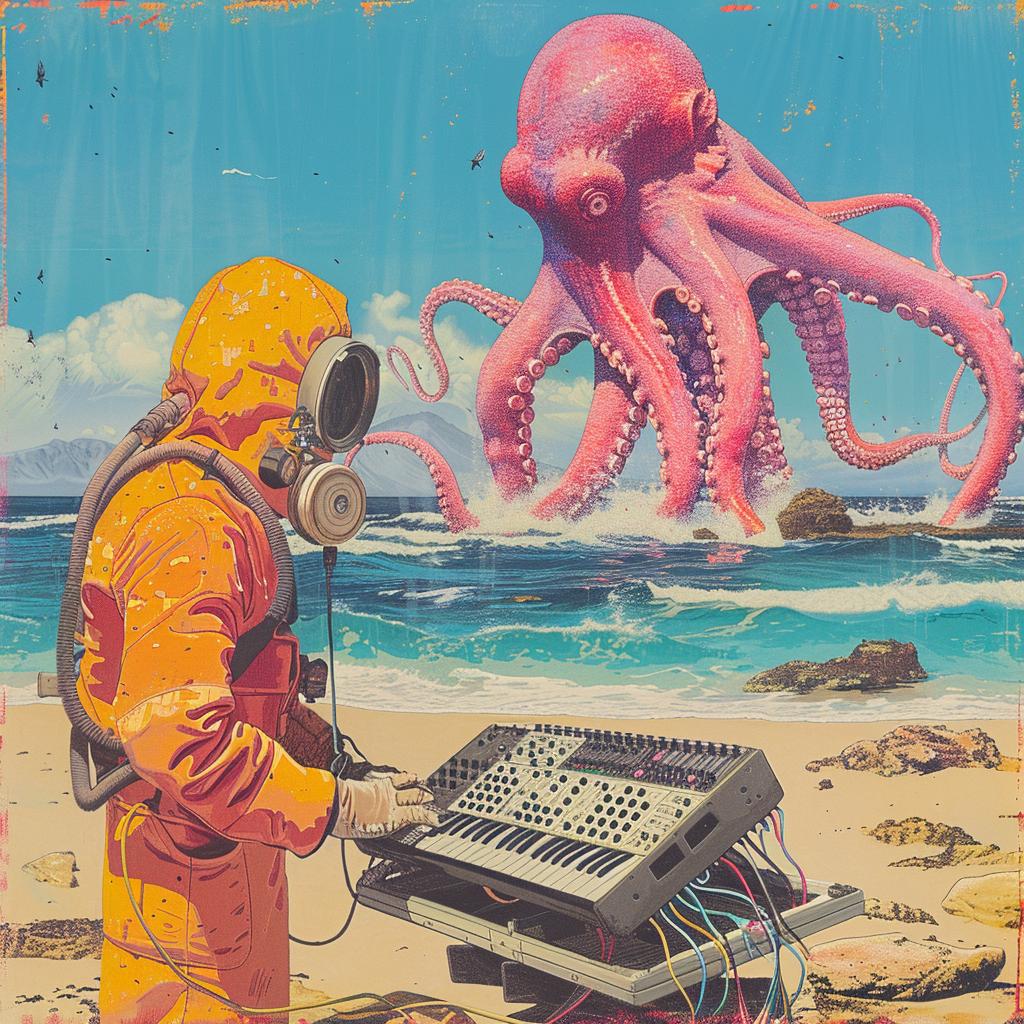 surreal  album  cover  hazmat  synth  beach  kaiju  octopus  Joan  Cornella 1018104