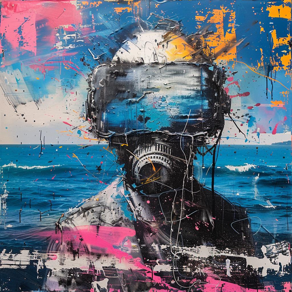 abstract  seascape  alien  attack  gas  mask  screenprinting  encaustic  colorful  creative 959918