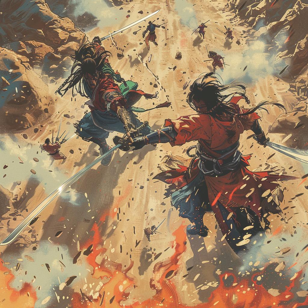 anime  style  battle  fog  fire  fighting  swords  characters  illustration  design 1029269