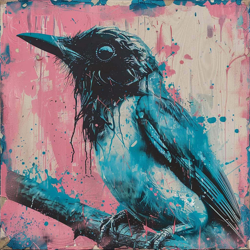 albumcover  surreal  hyperrealistic  screenprinting  streetart  ROA  bird  branch  paint  splatters 960080