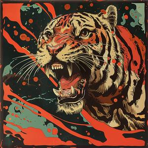 tiger  painting  mouth  open  chromolithography  wildlife  animal  portrait  vibrant  colorful 1055815