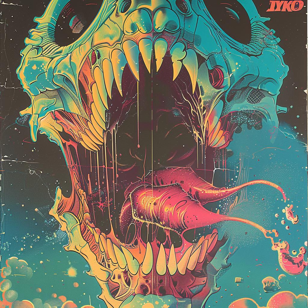 album  cover  Nychos  minimal  synthwave  trippy  geometric  blues  teals  monster 960655