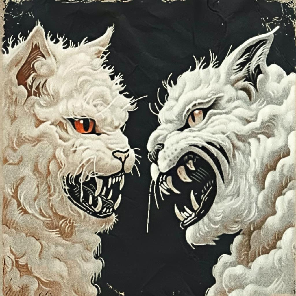 cats  white  red  eyes  fur  growling  stylized  illustration  animal  creature 940093
