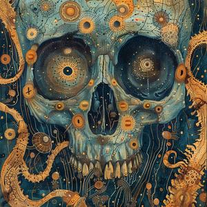 Art Nouveau  Surrealism  pointillism  skull  tentacles  octopus  dark  occult  gold  teal 1077127