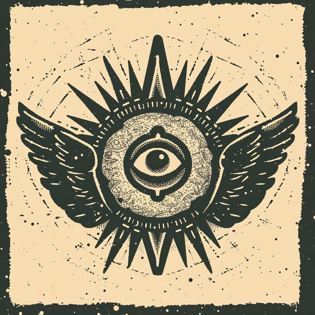 symmetrical  logo  badge  design  all-seeing  eye  wings  grunge  background  occult 932626