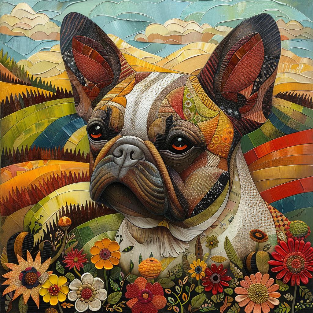 bulldog  flowers  vibrant  textured  whimsical  countryside  faith-inspired  lush  composition  art 938638