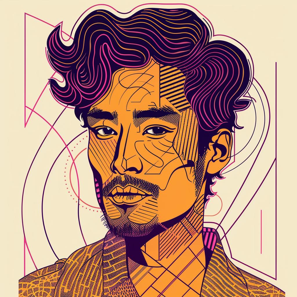 Pop  Art  Asian-American  Man  Digital  Portrait  Beard  Afro  White  Background 937281