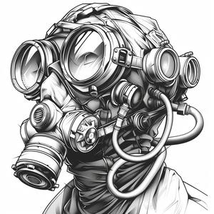 man  gasmask  drawing  black  white  linework  strong  illustration  face  art 1070637