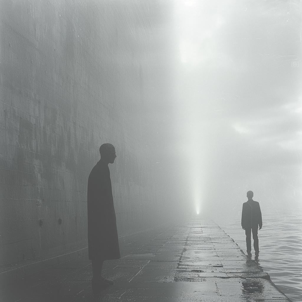 monochromatic  blue  lighting  photo  double  exposure  surreal  men  dock  fog 1032382