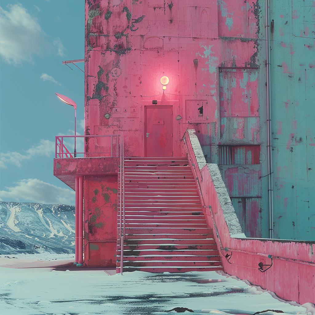 pink  teal  building  stairs  space  surreal  volumetric  lighting  natural  art 1029392