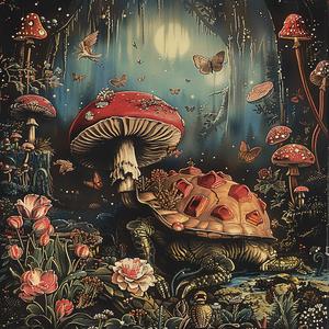 turtle  mushrooms  forest  chromolithography  nature  art  illustration  colorful  wildlife  scene 1050562