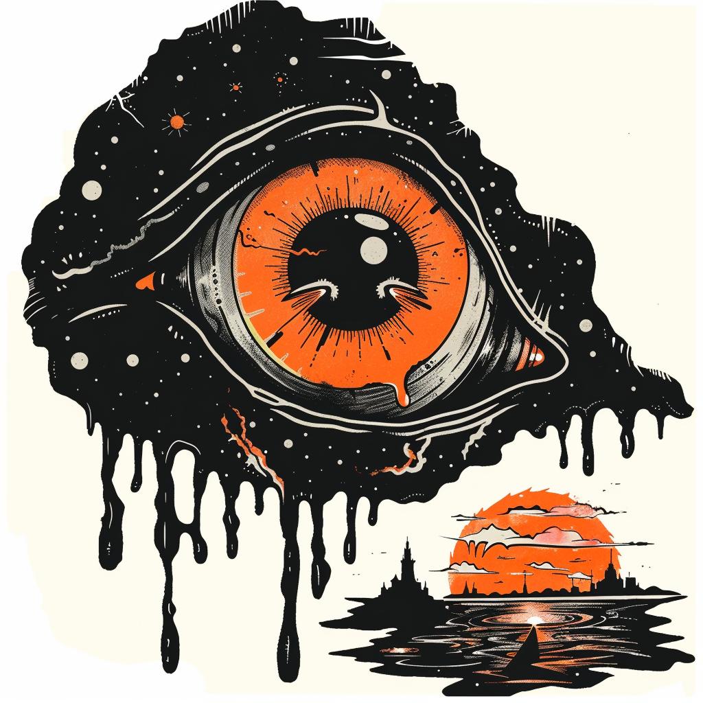 eye  dripping  orange  black  ink  vintage  logo  surreal  t-shirt  design 927680