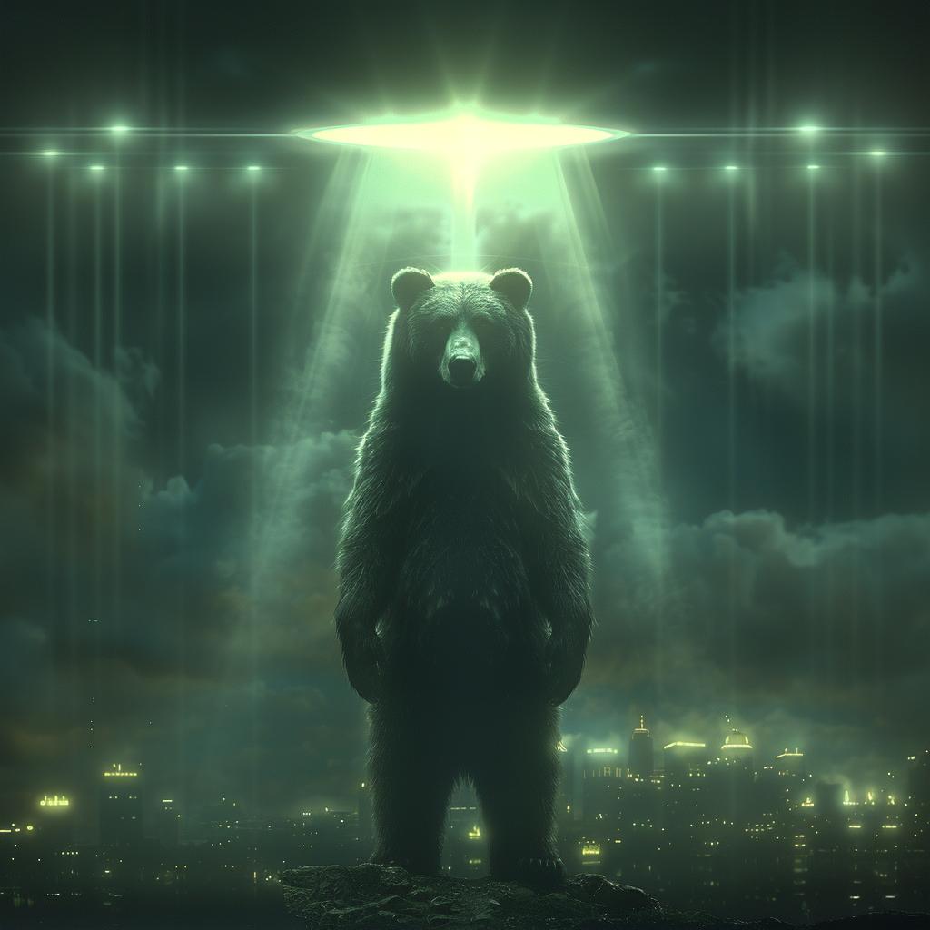 bear  anthropomorphic  surreal  volumetric  lighting  glow  UFO  light  art  conceptual 963008