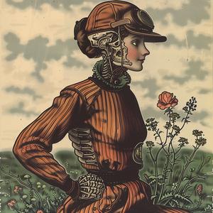 woman  dress  flowers  field  nature  portrait  chromolithography  stylized  vibrant  scenic 1040841
