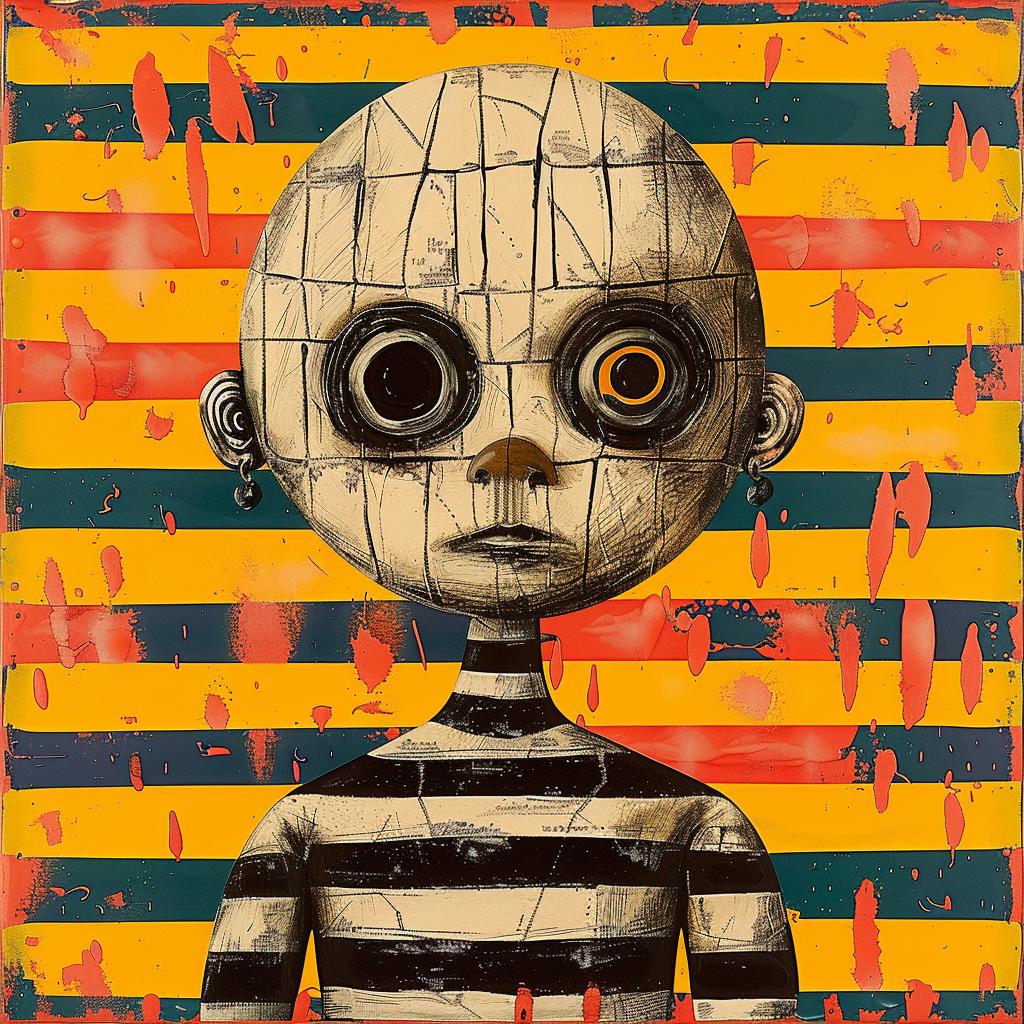 man  striped  eye  encaustic  paint  impasto  abstract  expressionist  vibrant  surreal 950374