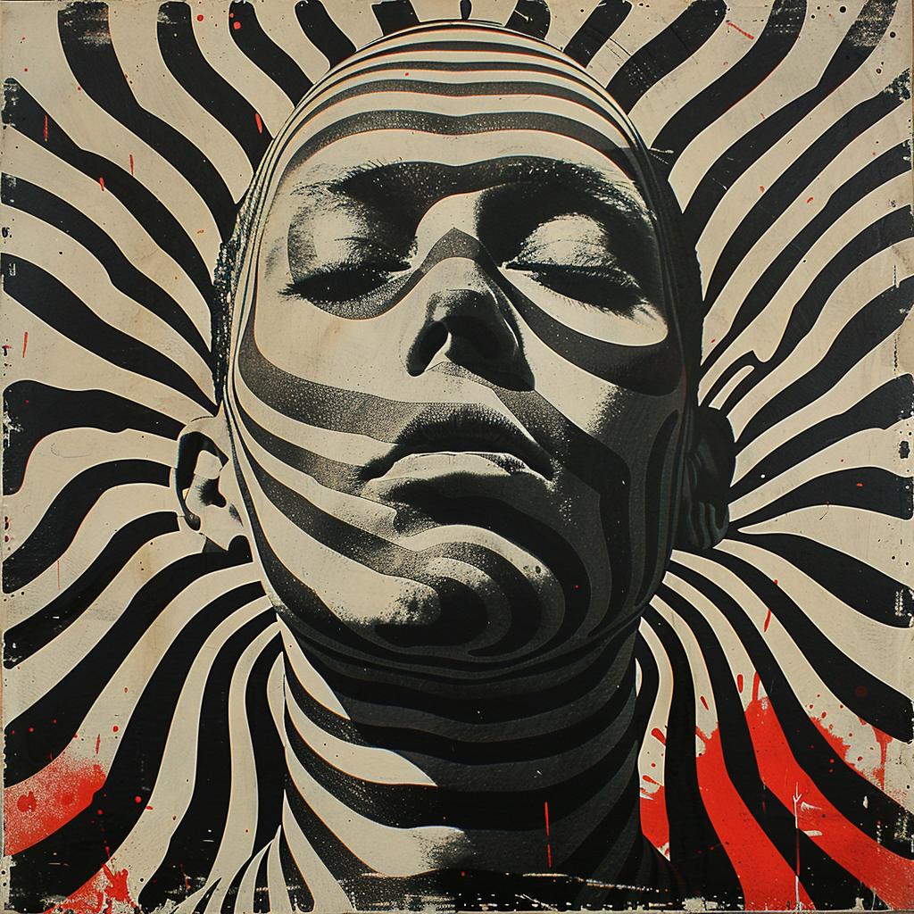 surreal  album  cover  hyper-realistic  screenprinting  BARRY  MCGEE  man  zebra  stripes 960245