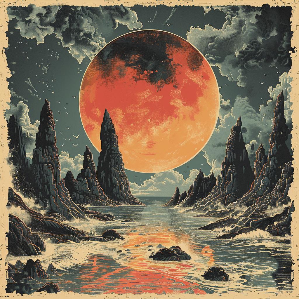 surreal  album  cover  hyper-realistic  screenprinting  moon  sea  creative  dreamlike  vibrant 960417