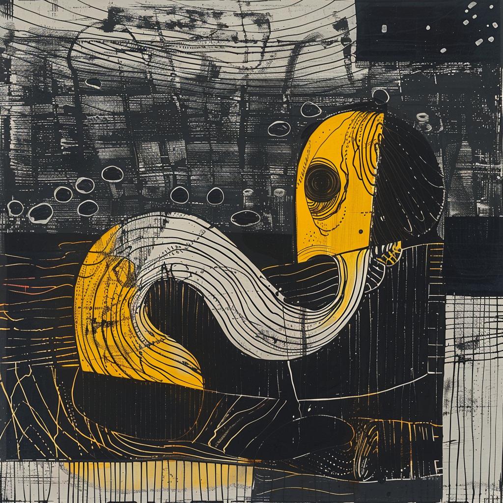 art  shaun  tan  black  yellow  lines  abstract  shapes  design  color 936446
