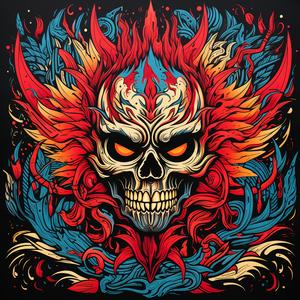 skull  flames  neon  colors  bold  asymmetrical  pattern  dynamic  tattoo  lines 1078795