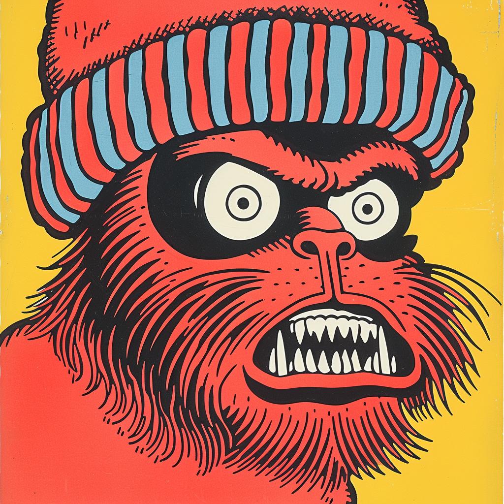 monkey  hat  cartoon  vibrant  portrait  skullface  1950s  colorful  illustration  comic 921907