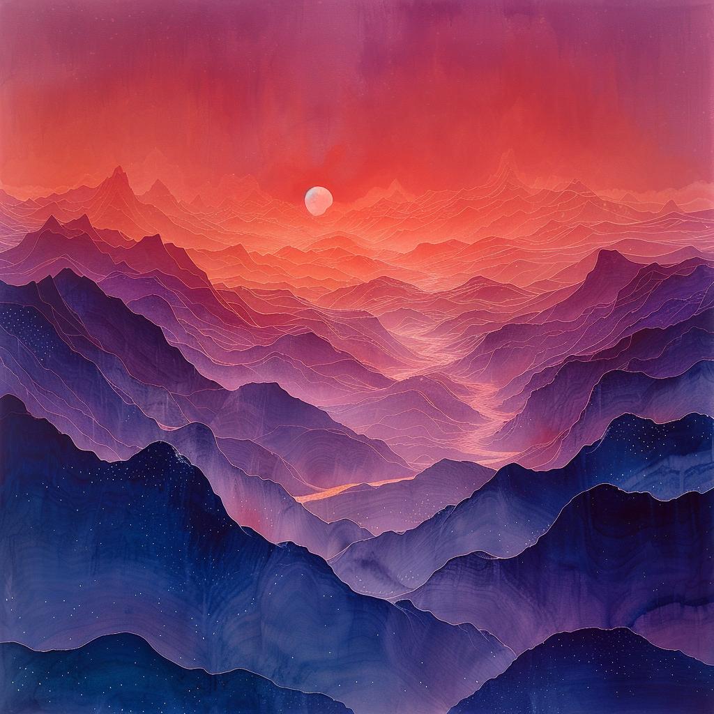 موجات النجم النابض، رسم جبال، غروب الشمس، ألوان طبيعية، إضاءة حجمية، روشا 1026536