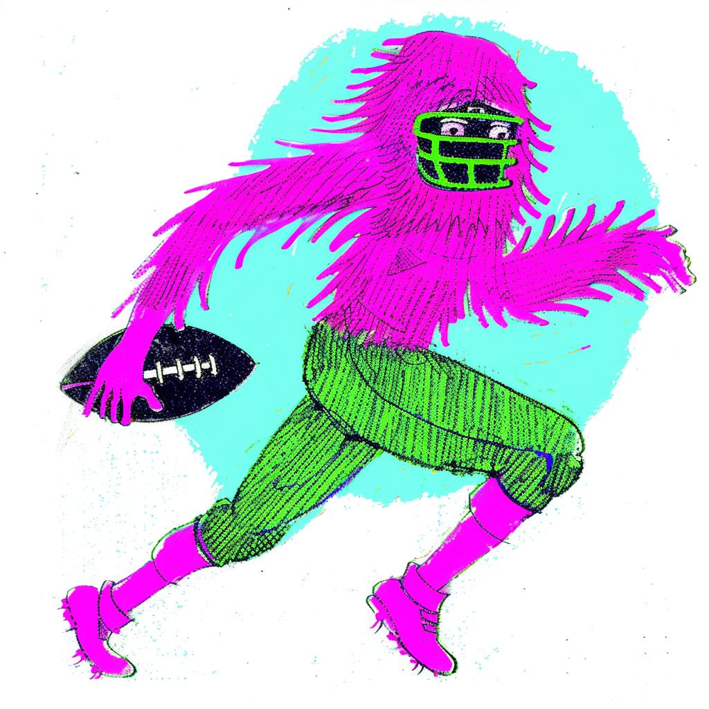 football  player  running  pose  pink  monster  drawing  funny  sport  illustration 940259