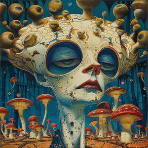 mushrooms  head  vintage  comic  ArtNouveau  Surrealism  pointillism  fusion  woman  cloud 1076041