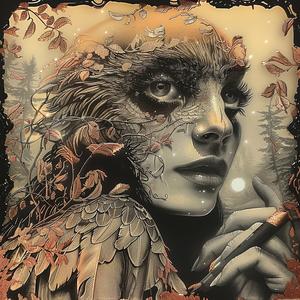 woman  bird  painting  glitter  whimsical  colorful  portrait  fantasy  nature  art 1054814
