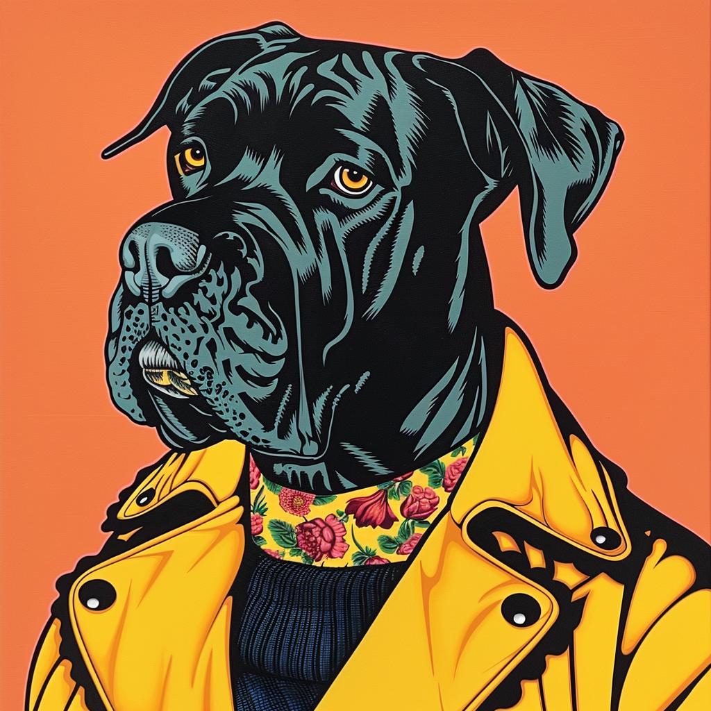 great  dane  dog  jacket  tie  orange  background  stylized  portrait  animal 973711