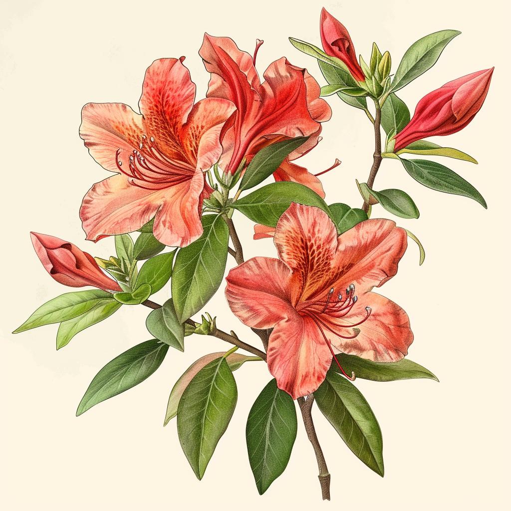 رسم أزاليات، زهرة حمراء، طبيعة نباتية، عمل فني، توضيح، زهري، ملون، 971639