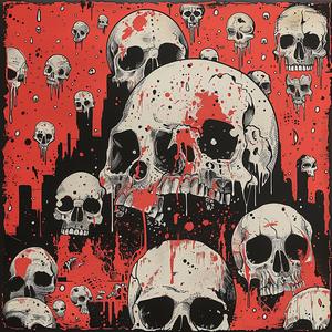 album  cover  skulls  blood  red  black  surreal  chaos  Risograph  Symbolist 1078054