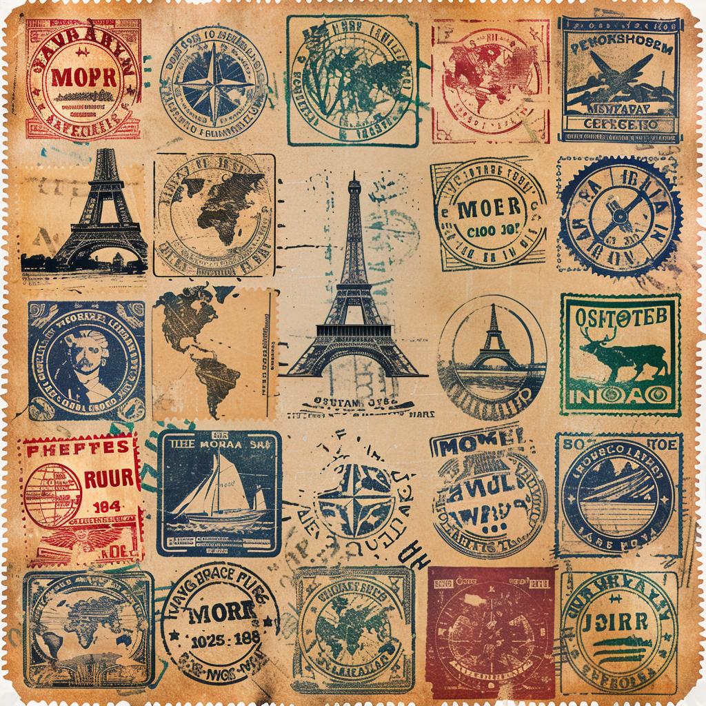 vintage  travel  stamps  map  eiffel  tower  distressed  shapes  vector  svg 918221