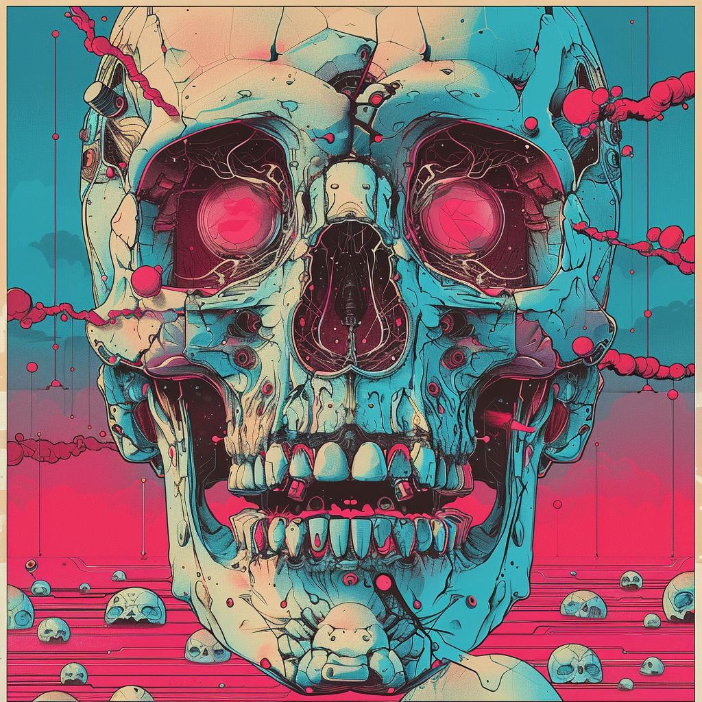 album  cover  poster  skull  background  minimal  Nychos  trippy  1980s  art 960724