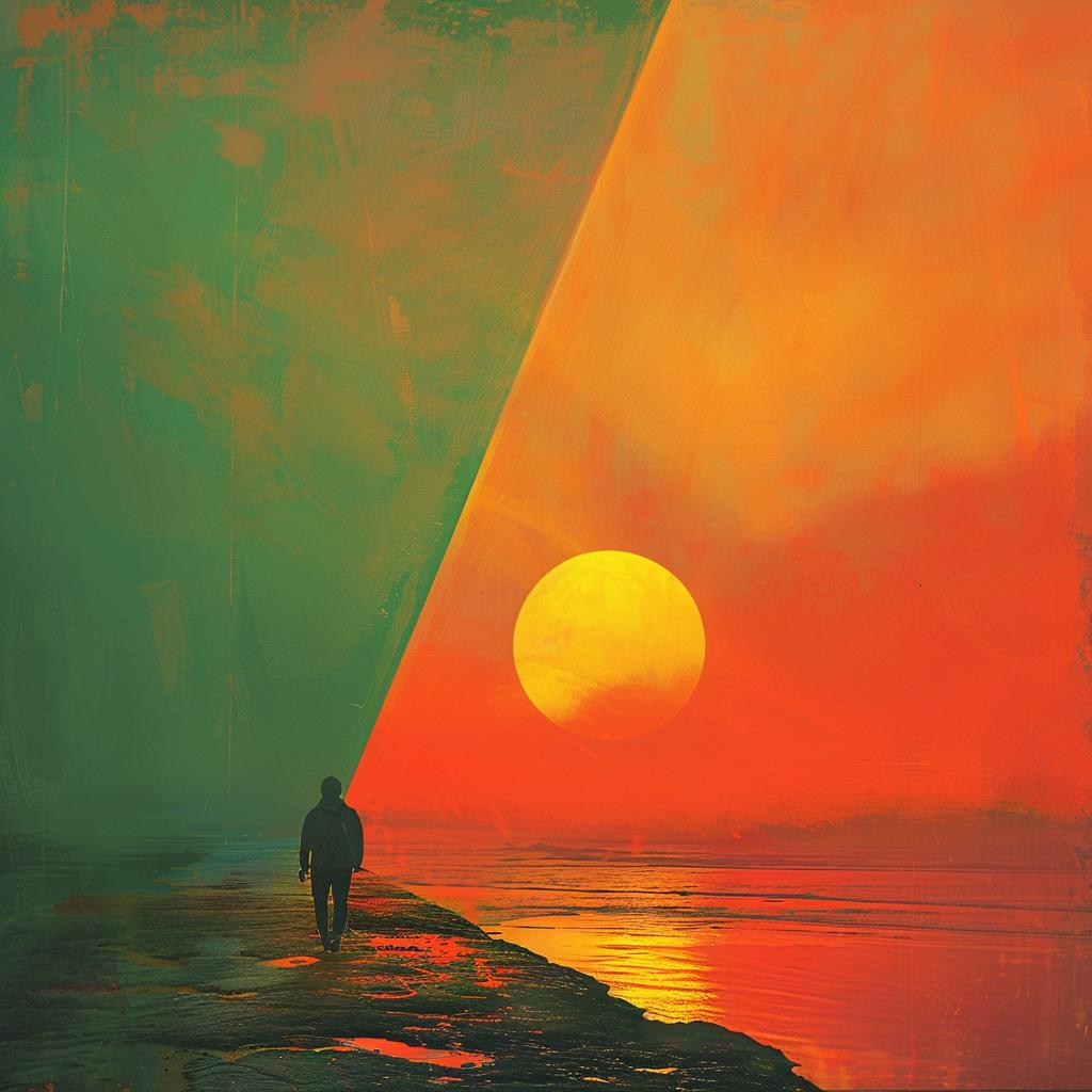 man  sunset  path  painting  surreal  colorful  Michael Dudok  album  rich  art 975559