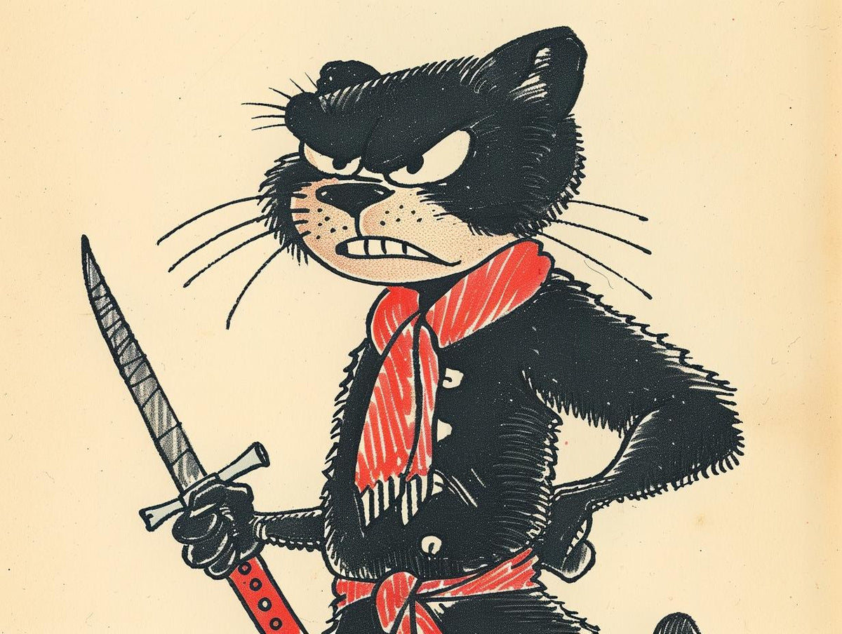 cartoon  cat  sword  red  scarf  illustration  comic  art  stylized  vintage 919458
