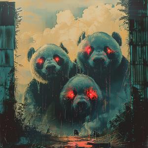 gasmasked  pandas  red  eyes  chromolithography  digital  art  bear  animal  graphic 1051925