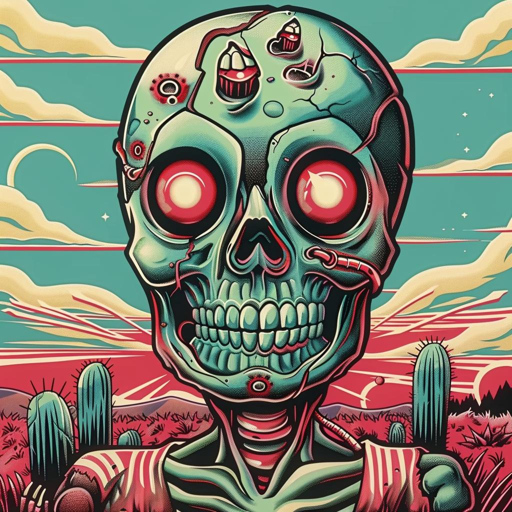 zombie  skeleton  desert  poster  character  stylized  graphic  vector  illustration  art 1033202