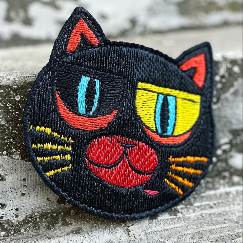 patch  cat  black  red  eyes  chenille  antropomorphic  streetwear  stitching  border 961472