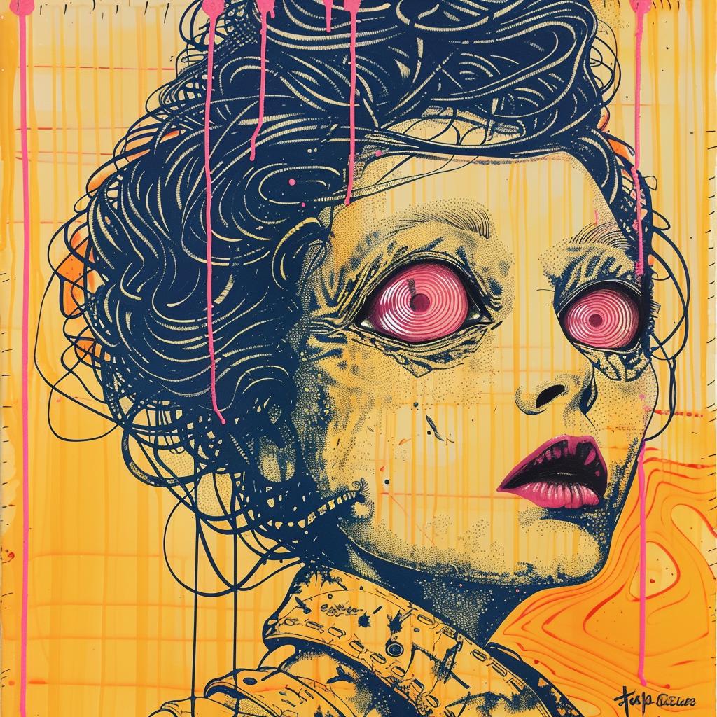 woman  pink  eyes  encaustic  palette-knife  impasto  Cornella  figurative  surreal  art 947848