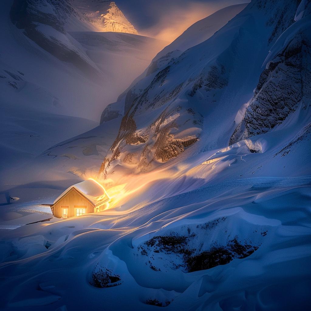 surreal  lifestyle  photo  snow  cabin  glow  light  landscape  Erez  Marom 1027115