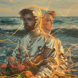 people  silver  suits  flowers  ocean  chromolithography  fashion  couple  beach  stylish 1040088