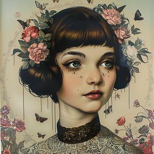 girl  flowers  hair  painting  nature  chromolithography  blooming  soft  youth  beauty 1056616