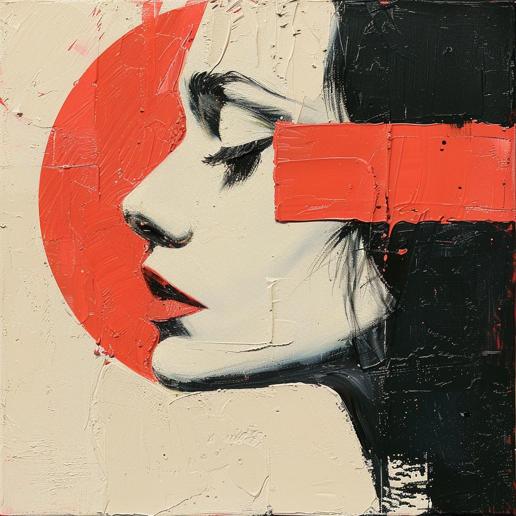 woman  face  red  circle  abstract  portrait  1980s  album  art  impasto 963872